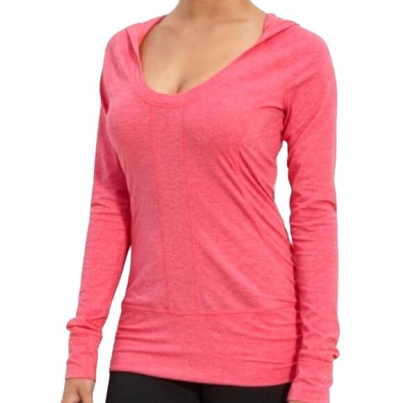 Zella Easy Breezy Long Sleeve Hoodie Athletic Workout Top Deep V-Neck Pink Small - Picture 1 of 16